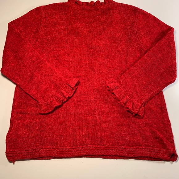 Vintage Ruffled Red Sweater w/ 3/4 Ruffled Sleeves - Picture 3 of 5